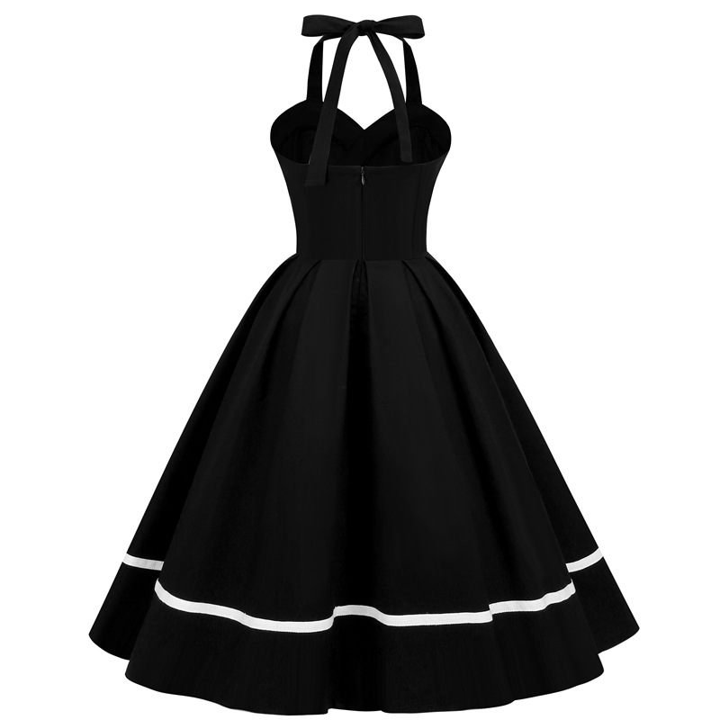Retro 50S Womens Vintage Spliced Halter Sleeveless A-Line Dress Ponchy Dress